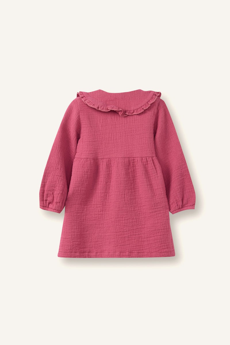 ديفاكتو فستان بيبي بناتي فلورال موسلين قصة عادية كم طويل - Image 3